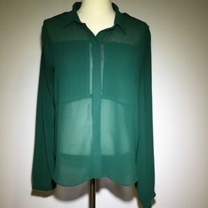 Green F21 Long Sleeve Top with Stud Embellishments